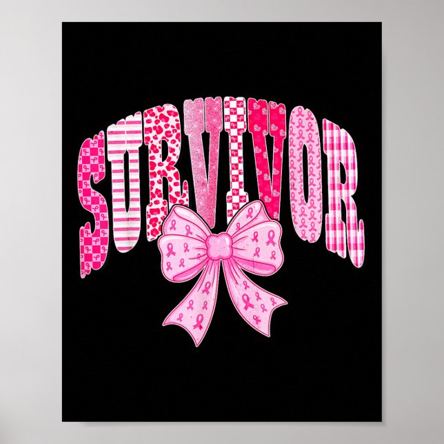 Affiche Survivor Pink Ribbon Coquette Bow Breast Cancer Aw (Devant)