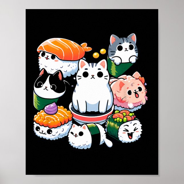 Affiche Sushi Anime Chat Sushi Lover Cadeau (Devant)