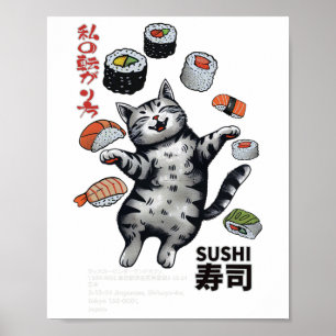 Affiche Sushi Cat Harajuku Tokyo Japon Cat Cat Caf