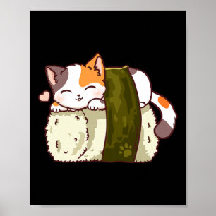 Affiche Sushi Cat Kawaii Anime Neko Japonais
