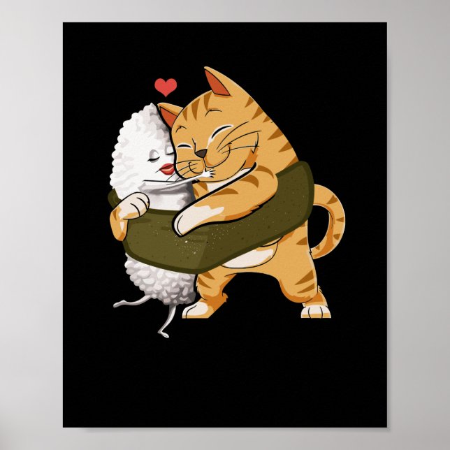 Affiche Sushi Cat Kawaii Anime Neko Japonais (Devant)