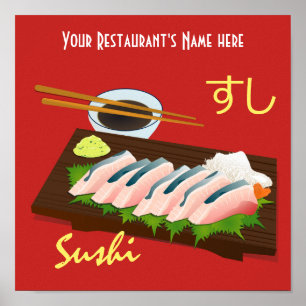 Affiche Sushi de repas japonais noir