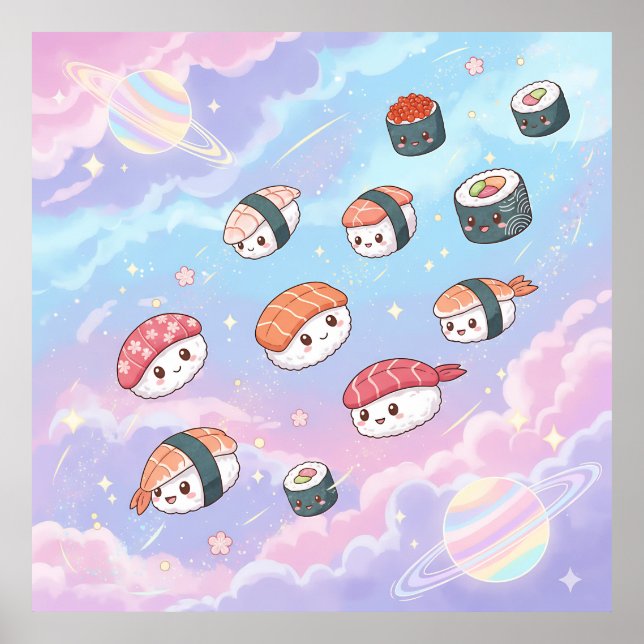 Affiche Sushi Flying in Pastel Galaxy Sky (Devant)