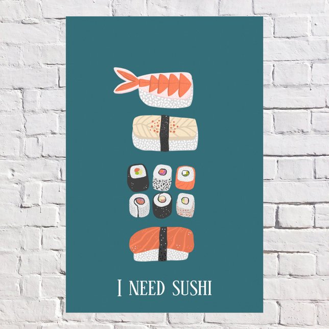 Affiche Sushi japonais texte personnalisé (Fun Japanese Sushi Custom Text Poster)