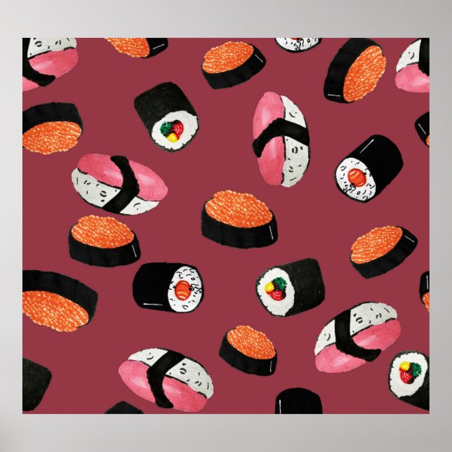 Affiche Sushi Onigiri Rolls : Illustration transparente (Devant)