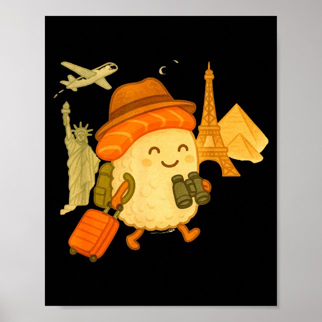 Affiche Sushi Salmon Roll Loves To Travel  (Devant)
