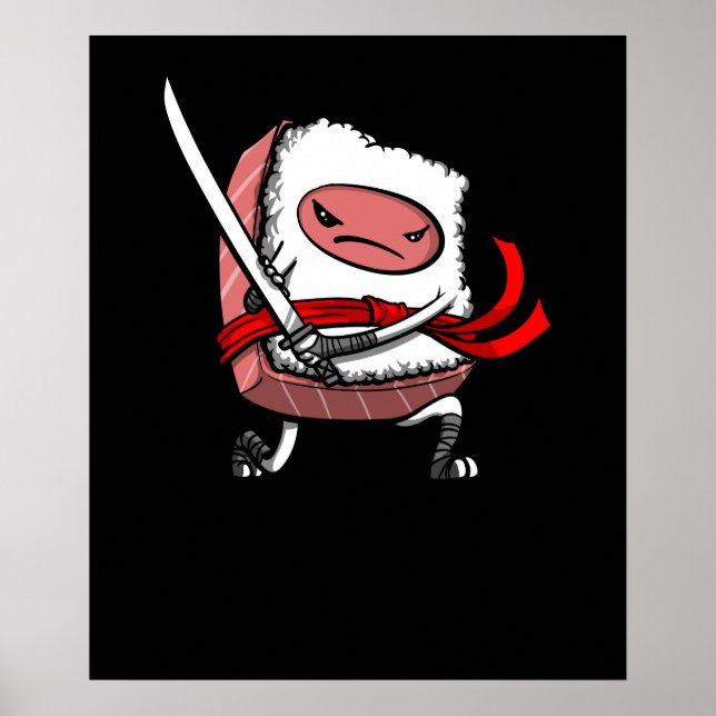 Affiche Sushi Samurai Ninja Kawaii Alimentation japonaise (Devant)