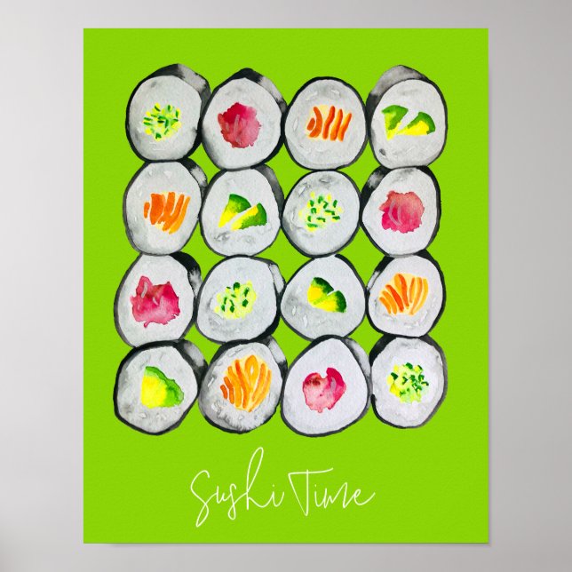 Affiche Sushi Time aquarelle wasabi (Devant)