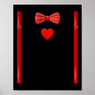 Affiche Suspenders à nœud papillon cœurs rouges Costume de