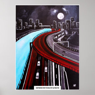 Affiche Suspendu au-dessus de la peinture bleue par Alfred