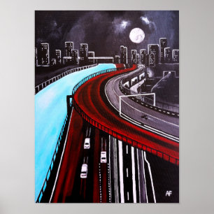 Affiche Suspendu au-dessus de la peinture bleue par Alfred