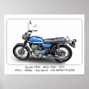 Affiche Suzuki T500 Classic Motorcycle - A3 Size Print 