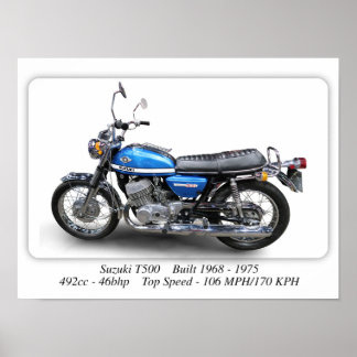 Affiche Suzuki T500 Classic Motorcycle - A3 Size Print 