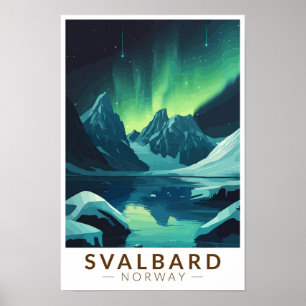 Affiche Svalbard Norvège Aurores Boréales Voyage Art Vinta