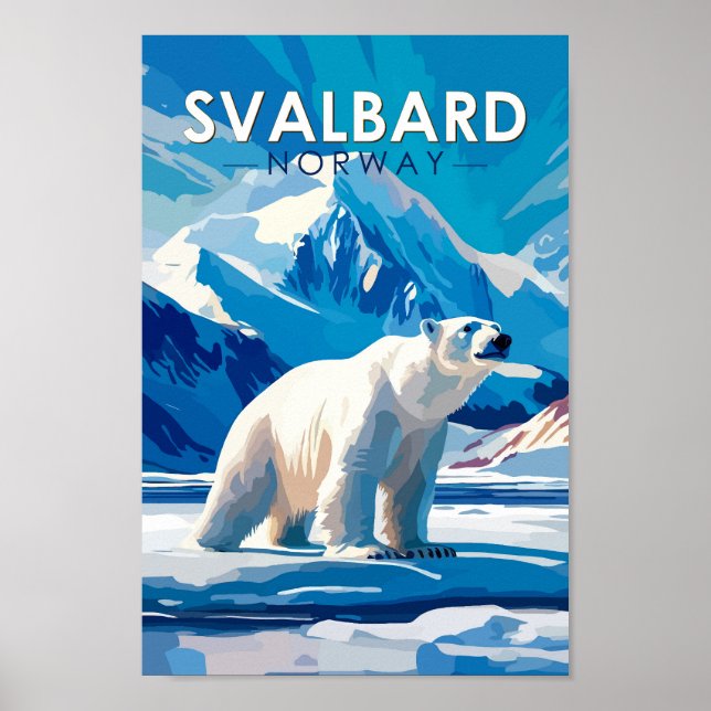Affiche Svalbard Norvège Ours polaire Voyage Art Vintage (Devant)