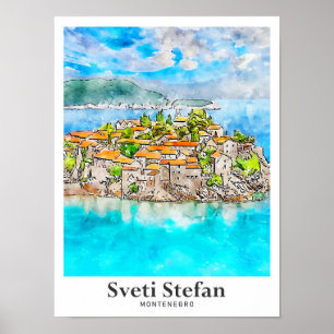 Affiche Sveti Stefan Montenegro Aquarelle de voyage