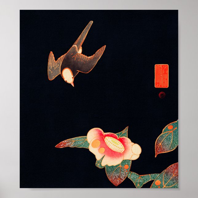 Affiche Swallow and Camellia (1900) par Ito Jakuchu (Devant)