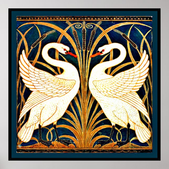 Affiche Swan and Rush and Iris, vintage design (Devant)