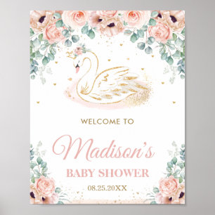 Affiche Swan Princess Blush Floral Baby shower Bienvenue