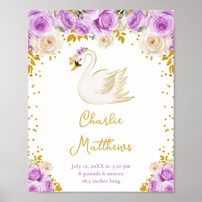 Affiche Swan Purple et Gold Roses statistiques de naissanc (Devant)