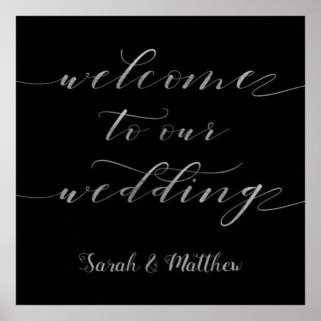 Affiche Swash Calligraphy Silver Bienvenue À Notre Mariage (Devant)
