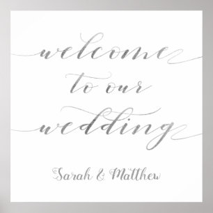 Affiche Swash Calligraphy Silver Bienvenue À Notre Mariage