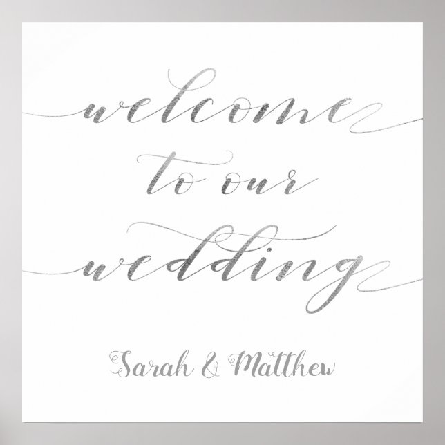 Affiche Swash Calligraphy Silver Bienvenue À Notre Mariage (Devant)