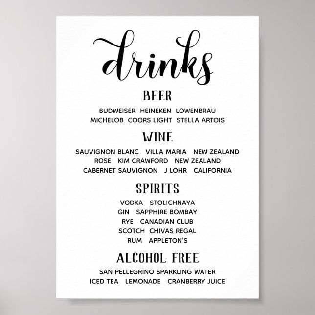 Affiche Swash Font Calligraphy Classic Bar Menu Sign (Devant)