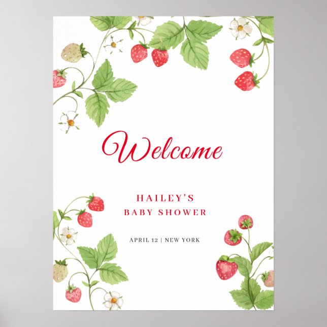 Affiche Sweenery Baby shower aux fraises Bienvenue (Devant)