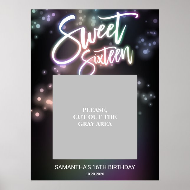 Affiche Sweet 16 Anniversaire coloré Neon brillant Fête no (Devant)