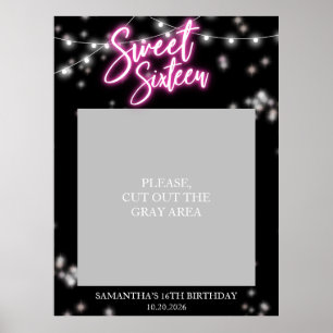 Affiche Sweet 16 Anniversaire Hot rose Neon Fête Foncé