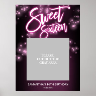 Affiche Sweet 16 Anniversaire Hot rose Neon Fête Foncé