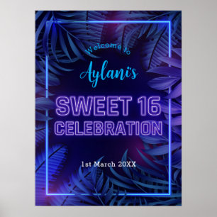 Affiche Sweet 16 Neon Glow Anniversaire Bienvenue