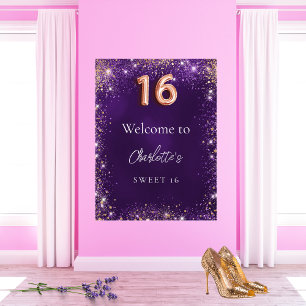 Affiche Sweet 16 parties scintillant violettes pétillantes