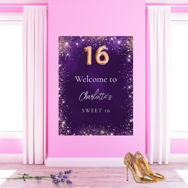 Affiche Sweet 16 parties scintillant violettes pétillantes (Créateur téléchargé)