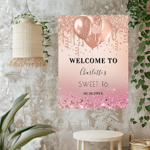 Affiche Sweet 16 rose rose rose or rose parties scintillan