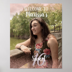 Affiche Sweet 16 Welcome Faux Parties scintillant rose Pho