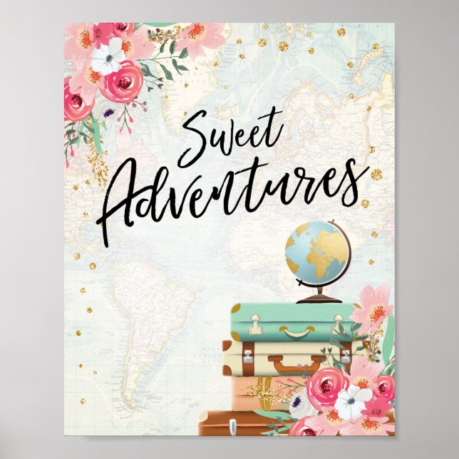Affiche Sweet Adventures panneau Voyage Douche Dessert Tab (Devant)