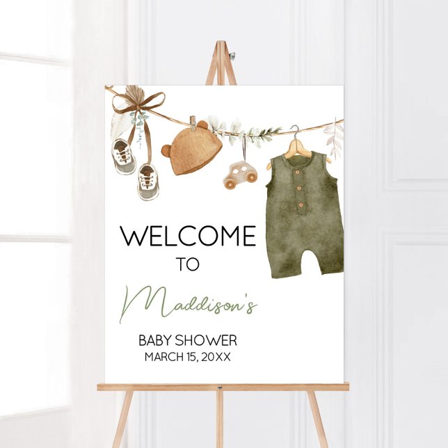 Affiche Sweet Baby Boy Boho Vêtements Baby shower Bienvenu (Boho Clothes Sweet Baby Boy Baby Shower Welcome Sign)