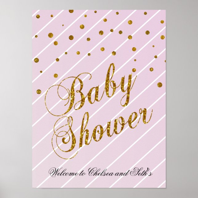 Affiche Sweet Baby Confetti rose et or - Bienvenue (Devant)