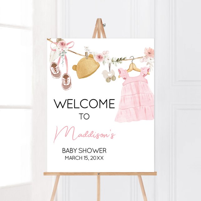 Affiche Sweet Baby Girl Boho Vêtements Baby shower Bienven (Sweet Baby Girl Boho Clothes Baby Shower Welcome Sign)