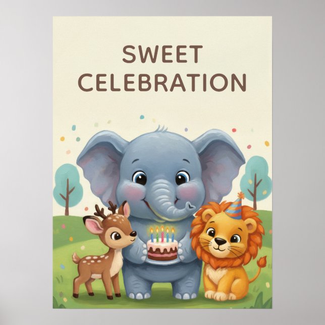 Affiche Sweet Celebration Woodland Animals Kids Wall Art (Devant)