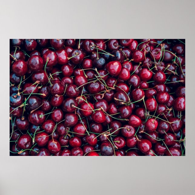 Affiche Sweet cherry close up top view background (Devant)