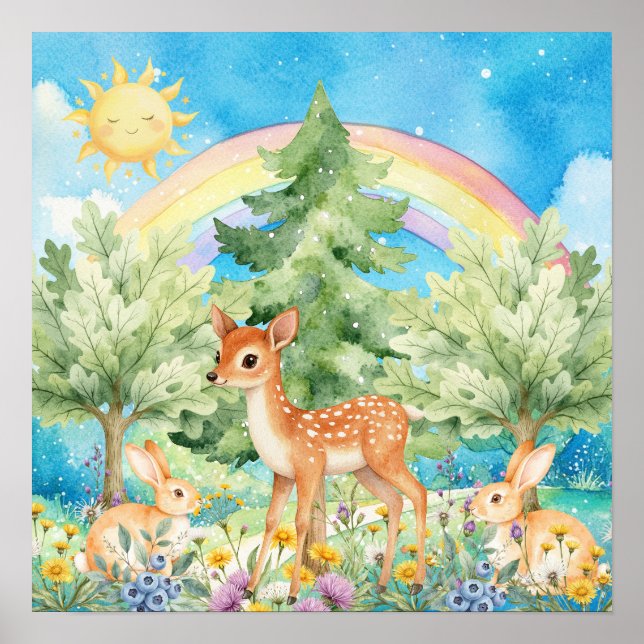 Affiche Sweet Dreams Rainbow Deer & Rabbits Nursery  (Devant)