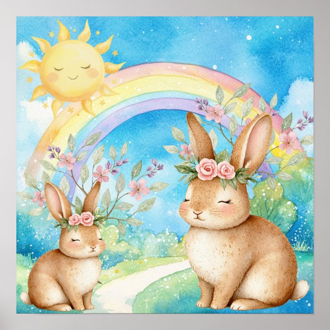 Affiche Sweet Dreams Rainbow Sleepy Rabbits Nursery  (Devant)
