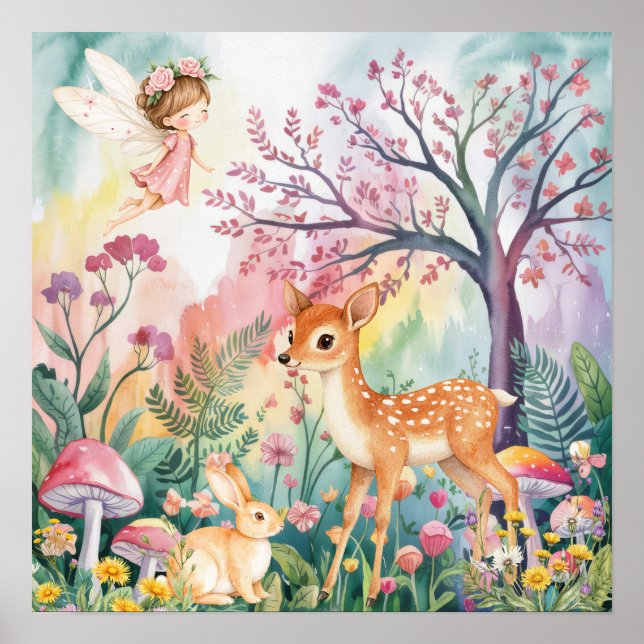 Affiche Sweet Dreams Woodland Deer & Rabbits Nursery  (Devant)