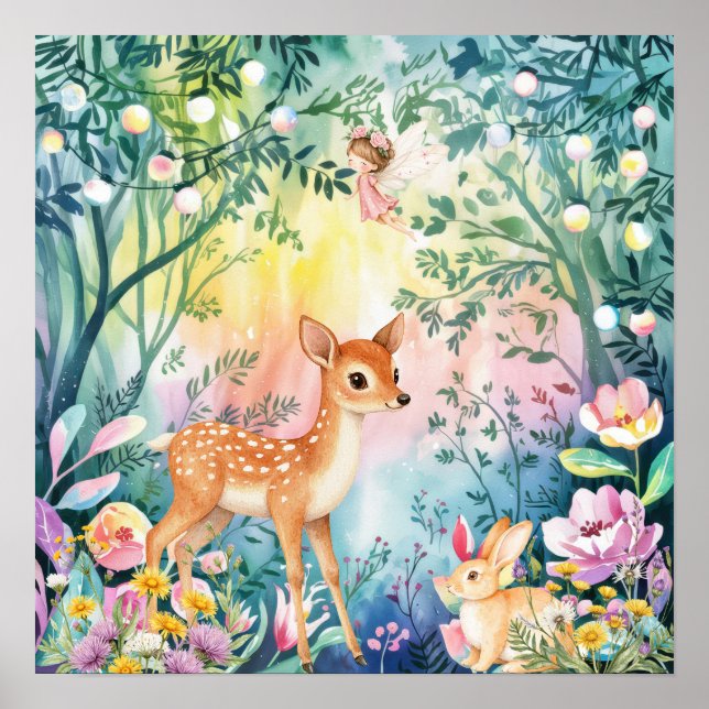 Affiche Sweet Dreams Woodland Deer & Rabbits Nursery  (Devant)