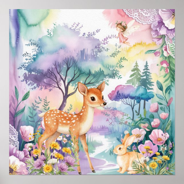Affiche Sweet Dreams Woodland Deer & Rabbits Nursery  (Devant)