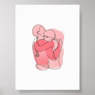 Affiche Sweet Embrace Couple Line Art - Cadeau personnalis