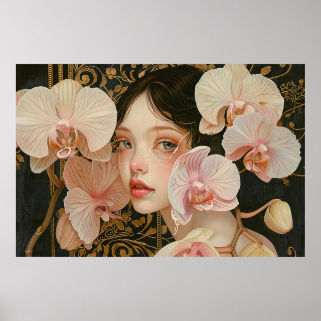 Affiche Sweet Girl in Pastel Orchid Flowers (Devant)